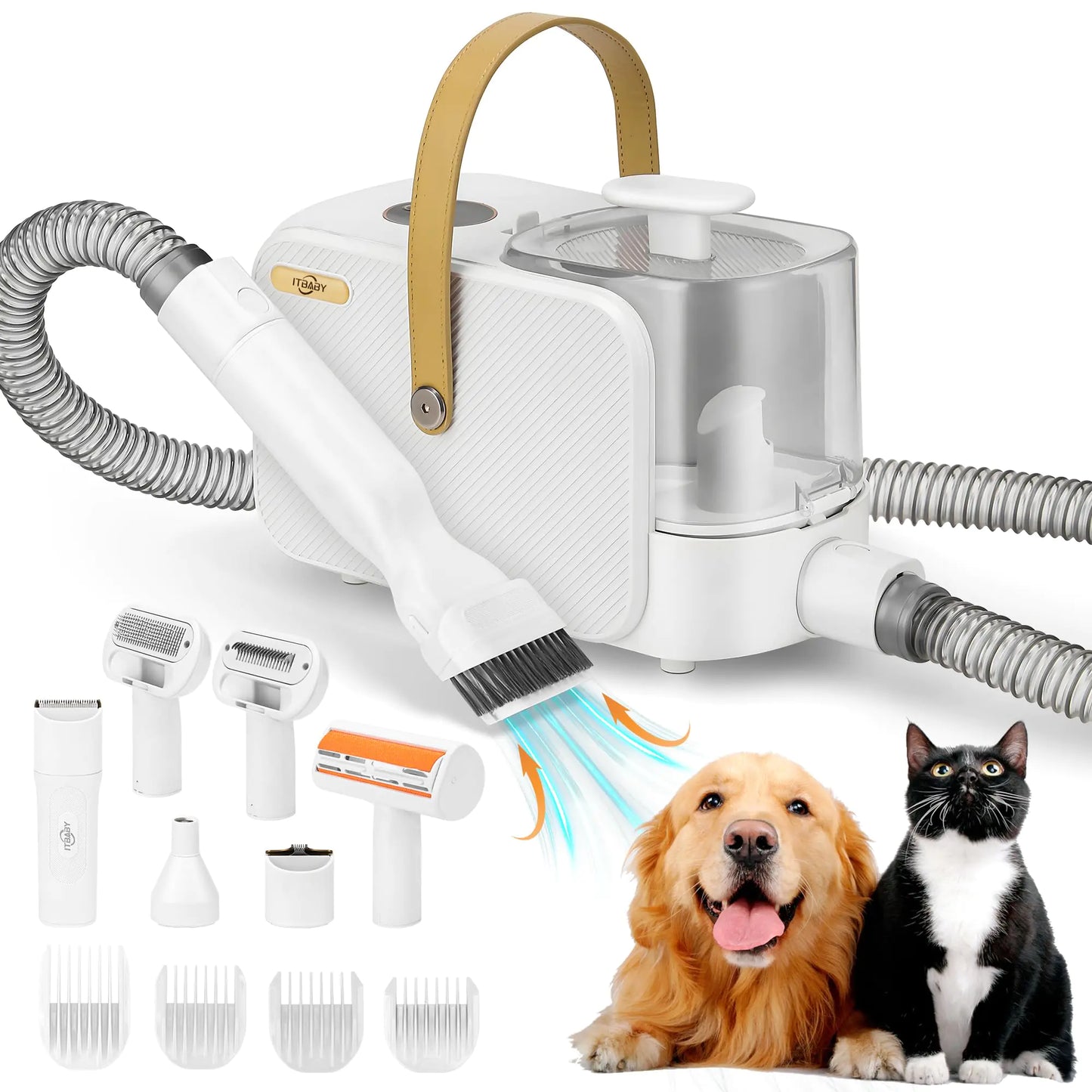 ITBABY 2.5L Dog Grooming Kit Pet Grooming Kit & Vacuum Suction 99% Pet Hair Groomer Professional Grooming Clippers with 8 Proven Grooming Tools for Dogs Cats Quiet Pet Vacuum Groomer (White)