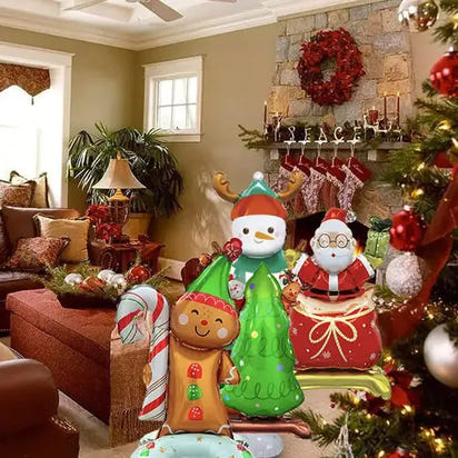 8 Christmas Aluminum Foil Balloons, Santa Claus Snowman Gingerbread Man Tree Polyester Film Balloons, Three-dimensional Christmas Balloon Decorations For Christmas New Year Party Decoration Supplies