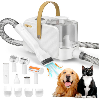 ITBABY 2.5L Dog Grooming Kit Pet Grooming Kit & Vacuum Suction 99% Pet Hair Groomer Professional Grooming Clippers with 8 Proven Grooming Tools for Dogs Cats Quiet Pet Vacuum Groomer (White)