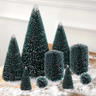 9Pcs Mini Christmas Trees Christmas Decor Artificial Christmas Decorations with 5 Sizes Christmas Tree Bottle Brush Trees Christmas Table Decorations (Conventional Ellipse Circle)