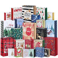 24Pack Christmas Gift Bags Assorted Sizes Christmas Bags for Gifts Bulk Christmas Paper Bags with Handle Holiday Gift Bags for Christmas Presents Xmas Party（6 Jumbo6 Large6 Medium6 Small）