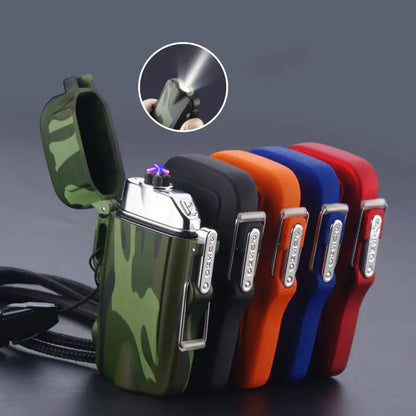 Outdoor Dual Arc Lighter with Flashlight and USB Charge