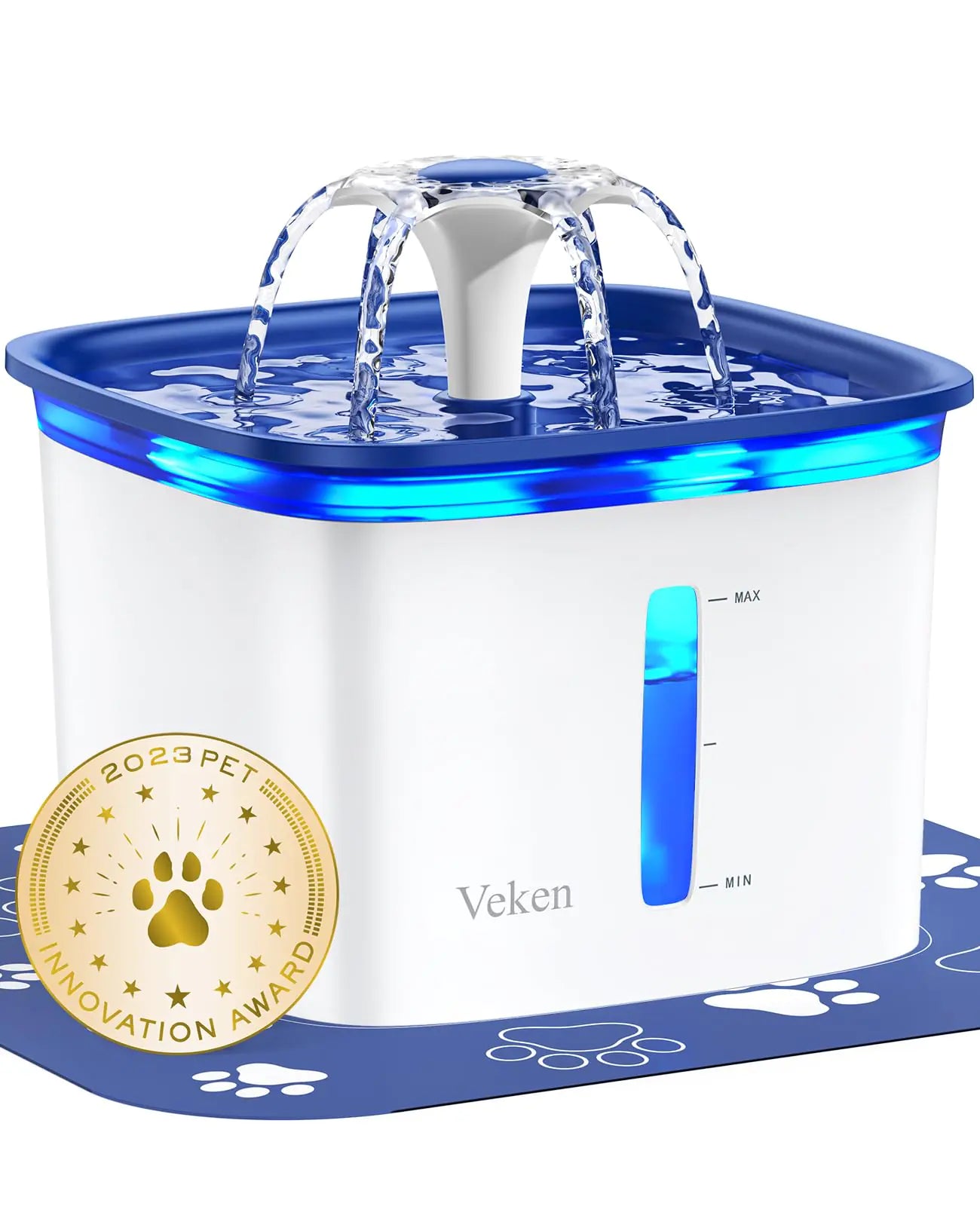 Veken 95oz/2.8L Pet Fountain Automatic Cat Water Fountain Dog Water Dispenser with Replacement Filters for Cats Dogs Multiple Pets (Blue Plastic)