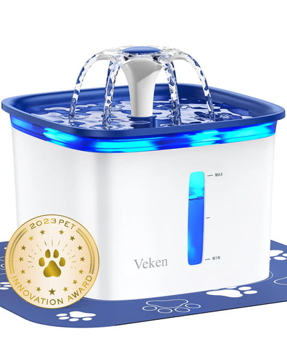Veken 95oz/2.8L Pet Fountain Automatic Cat Water Fountain Dog Water Dispenser with Replacement Filters for Cats Dogs Multiple Pets (Blue Plastic)