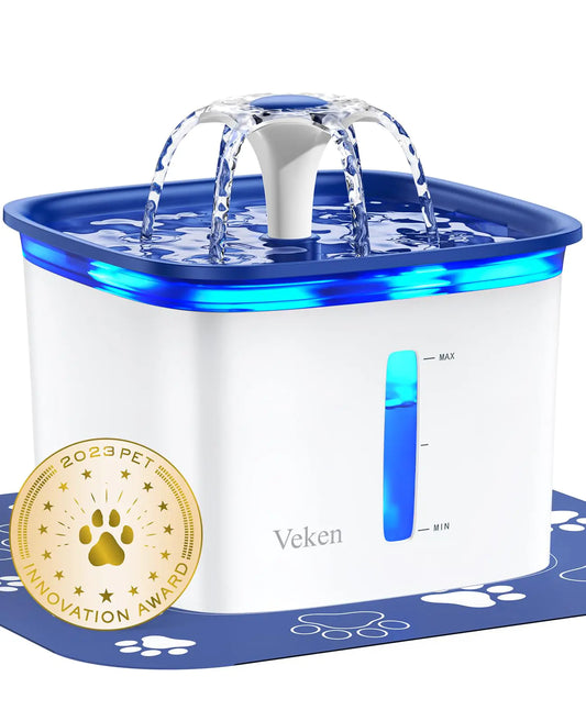 Veken 95oz/2.8L Pet Fountain Automatic Cat Water Fountain Dog Water Dispenser with Replacement Filters for Cats Dogs Multiple Pets (Blue Plastic)